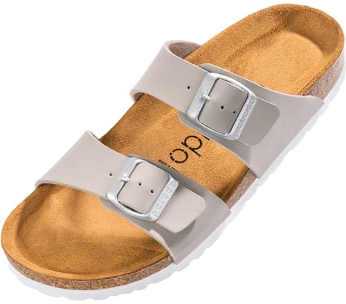 Palado Pantoletten Damen Samos - elegante Sandalen Made in Spain - bequeme Hausschuhe mit dämpfendem Kork-Fußbett - modische Sommerschuhe Basic Matt Grau UK7 - EU40