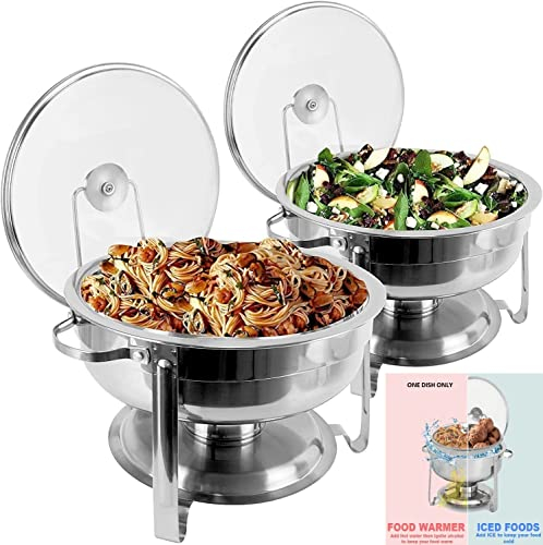 Vintage Gourmet® One Round Chafing Dish Buffet Server, Stainless Steel 4.5 Litre Capacity Food Warmer Chafer with Lid Holder for Buffet Weddings Parties Banquets Catering Events 30cm Diameter