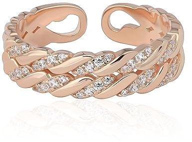 Bague de pouce en argent 925 pour femmes Bague délicate en or empilable Bague d'amitié faite à la main et torsadée (Or rose)