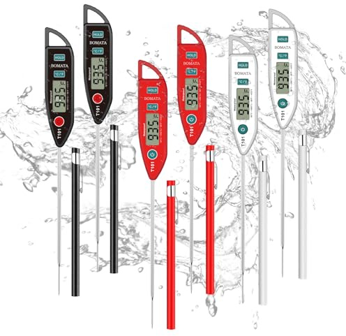 BOMATA 6 Pack Waterproof IPX7 Meat Thermometer Instant Read Food Thermometer with Long Probe for Water, Liquid, Kitchen Cooking, Grill,BBQ ! T101 X 6 Pcs (Black & Red & White)…