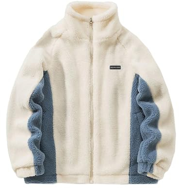 Aelfric Eden Herren Fleecejacke Damen Winter Teddyfleece Jacke Einfarbig Reißverschluss Outdoor Sherpa Jacke Wintermantel mit Stehkragen Weiß, M