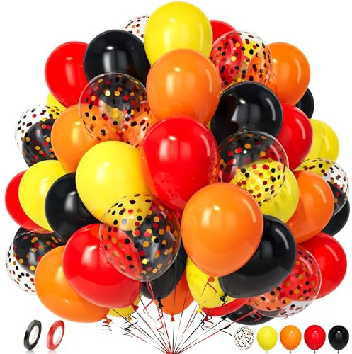 Unisun Ballonger gul svart orange röd, 50 st latexballonger gula svarta röda konfettiballonger flickor kvinnor barn födelsedag årsdag bröllop förlovning examen möhippa