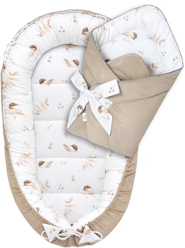 Pepi - Babynestchen Set Babynest 2in1 - Kegel aus 100% Baumwolle und Samt- Schlafsack Baby Abdeckhaube - Pucksack Baby Pucktuch - Pucktuch Baby - cottone&Velvet (Lovely Bird)