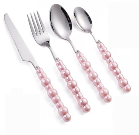 Pärlkeramiskt Handtag Kök Rostfritt Stål Silverware Servis Bestick Bestick Set Creative Hotel Home Steak Knife Dessert Spoon (Rosa,4 stycken)