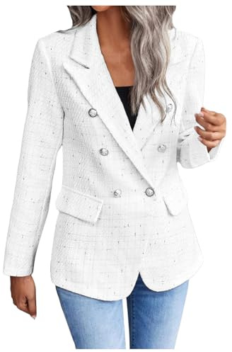 JIANROU Blazer Women's Jacket Plain Open Front Jacket, Lined Cardigan Women, Festive Frock Coat for Women, Traditional Blazer Women, Cardigans, Women's Boucle Jacket, White, XL
