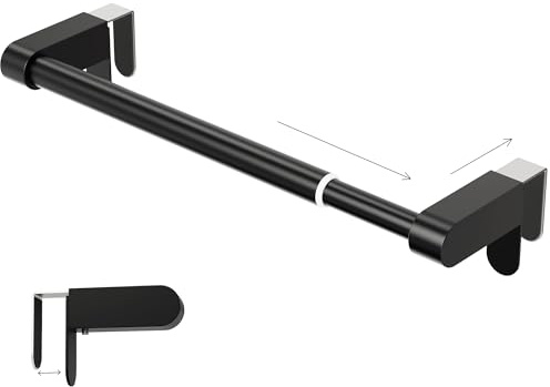 VEHHE Kitchen Towel Holder, Retractable Kitchen Towel Rack, Hooks Adjustable to Cabinet Door Thickness, Dish Towels Holder with EVA Pad, Over The Door Towels Rack, L10.3~17 X W2.8 X H2.36 in (Black)