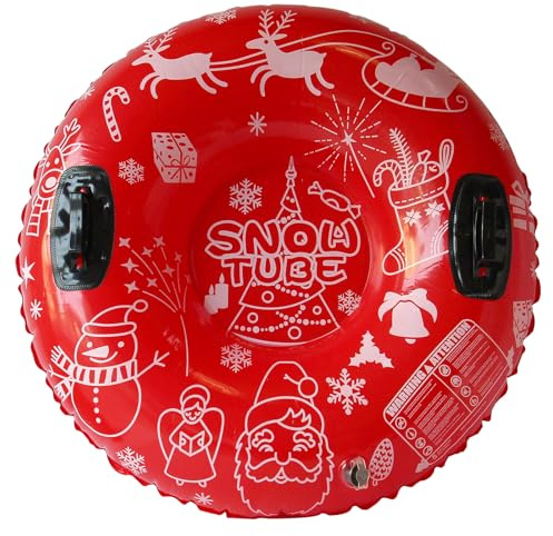 Baiao Inflatable Snow Tubes Sled, Blow up Snow Sled Heavy Duty Sledding Tube with Handles & Bottom Winter Outdoor Sports Activities (Christamas)