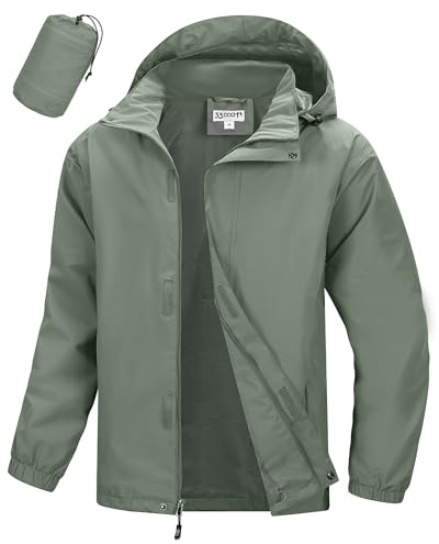 33,000ft Men's Packable Rain Jacket Waterproof Lightweight Raincoat Rain Shell with Hood for Outdoor Hiking Golf Travel