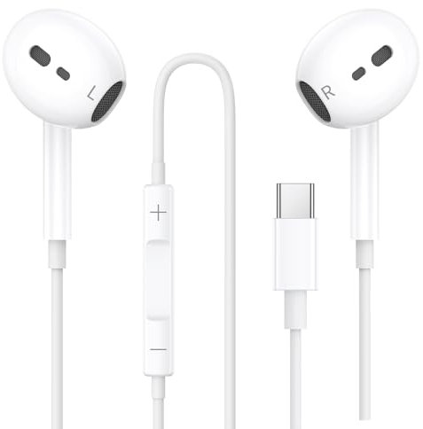 USBC Kopfhörer, Kopfhörer mit Kabel USB C, In-Ear Ohrhörer Typ C Kopfhörer HiFi Stereo mit Mikrofon und Lautstärkeregler Kompatibel für iPhone 15 16 Plus Pro Max/iPad/Samsung S24 S23 S22 Ultra/Google