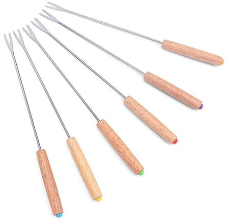 Zartes Fonduegabel-Set aus Edelstahl für Schokolade, Obst und Käsebrunnen, 6-teilige Fonduegabel aus Holz, Ideal für Hot-Pot-Partys