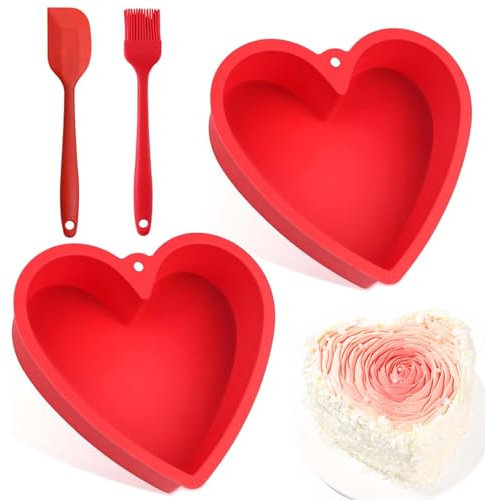 Heart Shaped Cake Tin, 2PCS Silicone Love Heart Baking Tin, 10 Inch Love Moulds BPA Free Baking Tray, Reusable Cake Baking Pans for Muffins Puddings Bread(Red)
