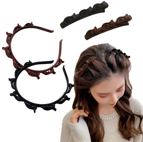 CATOR Juego de 4 diademas con pinzas para el pelo, 2 diademas con pinzas y 2 pinzas para el pelo, diadema mujer, horquillas para el pelo, accesorios para el pelo para mujeres y niñas