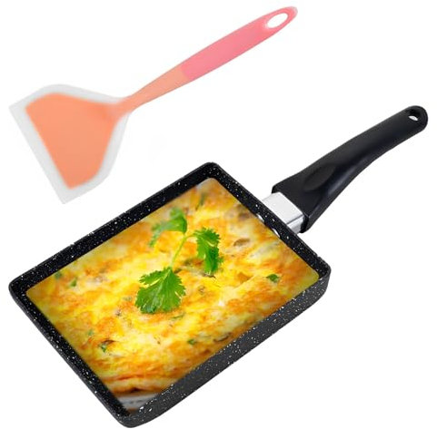 Eyoulife Tamagoyaki Pan, Non-Stick Japanese Omelette Pan with Silicone Spatula, Dishwasher Safe, Square Tamagoyaki Frying Pot, Home Kitchen Cooking Tools for Crepes, Omelette, Fried Eggs