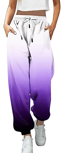Pantalon Yoga Femme, Colori sfumati Taille Haute Resserré Cheville Jogging avec élastique & Poches Pantalon Survetement Con Cintura Décontracté Sport Pantalons de Yoga, Violet, L