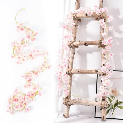 Qivra 2 Pezzi Fiori di Ciliegio Artificiali, Rosa Chiaro Rami Fiori di Ciliegio Finti 1,8M, Ghirlanda di Flor 135 Fiore per Matrimoni Feste Giardini Stanze Decor