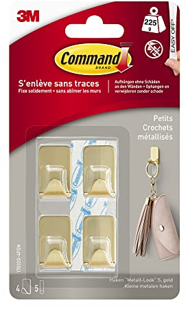 Command Crochet Déco Doré, Petit Modèle, 4 Crochets, 5 Languettes Transparentes - Sans Outils - Pour Accrocher et Décorer Sans Abîmer