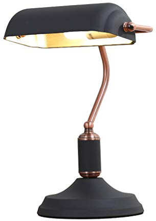 LANMOU Vintage Tischlampe, Traditionelle Bankerlampe mit Schalter, Retro Schreibtischlampe Antik Bibliothekslampe, Lampenschirm aus Eisen, E27 Sockel Nachttischlampe für Schlafzimmer (Schwarz)