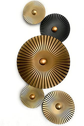 Mex Wandbild Metall Wanddeko Kreise Wandschmuck Braun Gold 27 x 64 cm Deko Wohndeko Modern