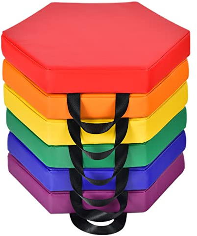 COSTWAY 6er Set Kinder Stuhlkissen mit Griff, Bodenkissen mit Reißverschluss, Sitzkissen Mehrfarbig, Sitzerhöhung Hauptkissen für Kinderzimmer und Kindergarten 38x34cm (Bunt)