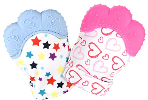 Vicloon Guantes de Mordedor para Bebés, 2PCS Mitones para Bebés, Guantes para la Dentición de Bebés sin BPA que Protegen las Manos y Ayudan a la Dentición