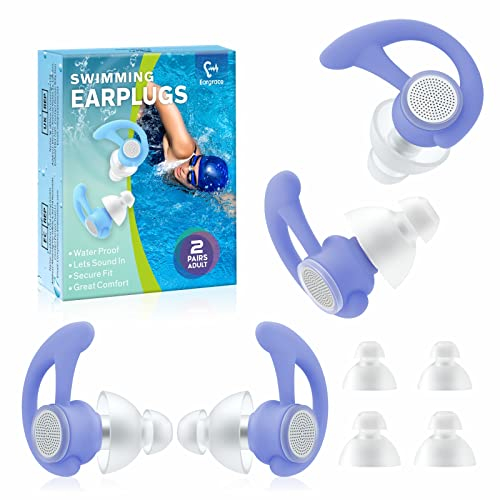 Ohrstöpsel Zum Schwimmen, Eargrace 2 Paar Wasserdichte, Ultrabequeme, Wiederverwendbare Ohrstöpsel Für Erwachsene Zum Schwimmen, Duschen, Baden, Surfen Und Andere Wassersportarten(violett)