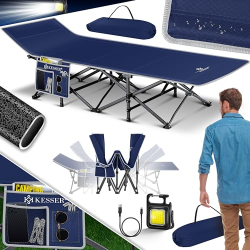 KESSER® Campingbett Feldbett Klappbar Klappbett Campingliege inkl. Tragetasche + Seitentasche 190 x 67 x 35cm bis 250kg Belastbar Metallrohr 600D Oxfordgewebe Stabiles Tragbar Liege Reise Bequem