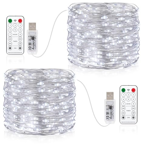 LED Lichterkette Weihnachtsbaum, 2 x 150LEDs USB Kupferdraht Lichterkette mit Fernbedienung 8 Programm Timer Kupferdraht Lichterkette Innen für Zimmer, Party, Hochzeit