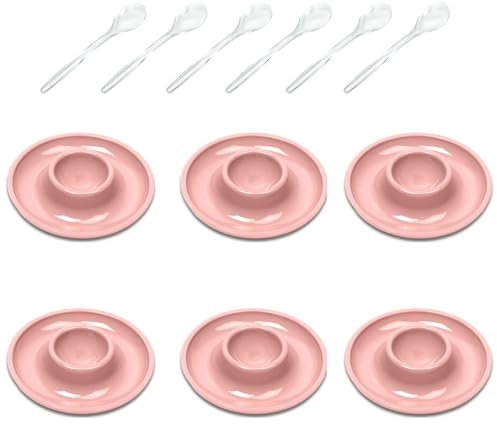 Westmark 6 hueveras, redondas, ø10 cm + 6 cucharas para huevos 14,5 cm, plástico de alta calidad, Punto, rosa, 206222E9