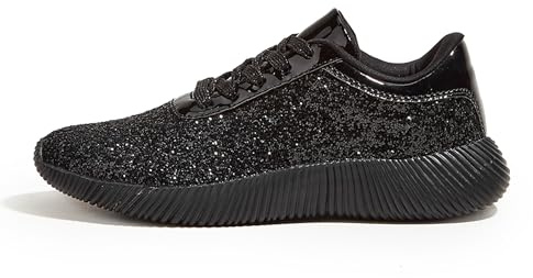 LUCKY STEP Women's Glitter Shoes Sparkly Lightweight Metallic Sequins Tennis Sneakers (Black, 8US-38EU-5UK)