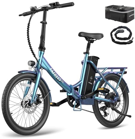 Fafrees F20 Lasting E Bike hopfällbar cykel 20 tum, elcykel 250 W, Pedelec 36 V 18,2 Ah batteri, 25 km/h E-cykel för män kvinnor, vikbar cykel stadscykel räckvidd upp till 125–160 km (färgglad blå)