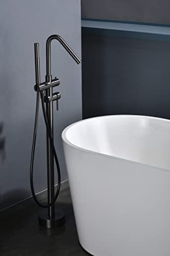 IMEX - Grifo de Bañera Independiente | Monomando Bañera Exenta Efecto Cascada | Grifo Bañera Suelo con Alcachofa y Flexo | Serie Córcega | Color Black Gun Metal