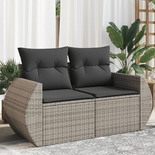 Faroom Balkon Sofa mit Stauraum Gartensofa 3 Sitzer Lounge Sofa Outdoor Rattansofa Sitzecke Balkon Lounge Klein Couch Gartenlounge Polyrattan Balkonmöbel Grau 2 Sitzer -Type-A733