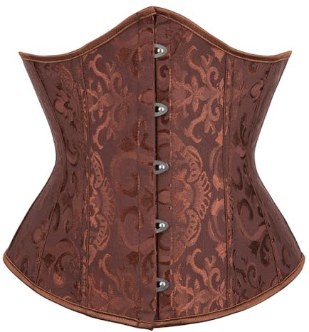 SHEKINI Korsett för kvinnor, magkontroll, korsett, bustiers, underbyst, midjeband med tanga, jacquardcrop topp, gotisk vintage, korsett, kroppsformare topp, Brun jacquard, 6XL