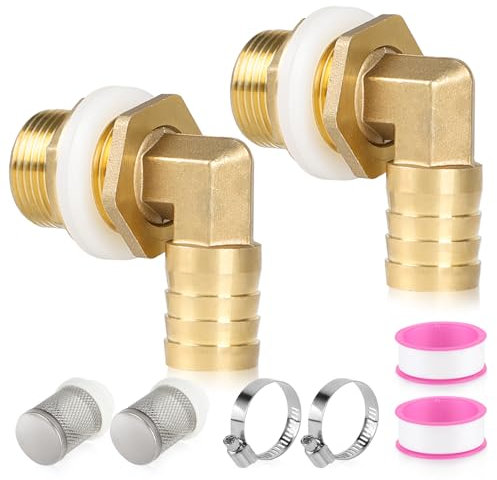 SWAWIS 2 Stück Regentonnendurchführung Tankdurchführung Messing 3/4 IG 1 AG + Schlauchtülle 25mm Regentonnenanschluss mit Dichtungen Filter Faßverschraubung Regentonnendurchführung für Regentonnen