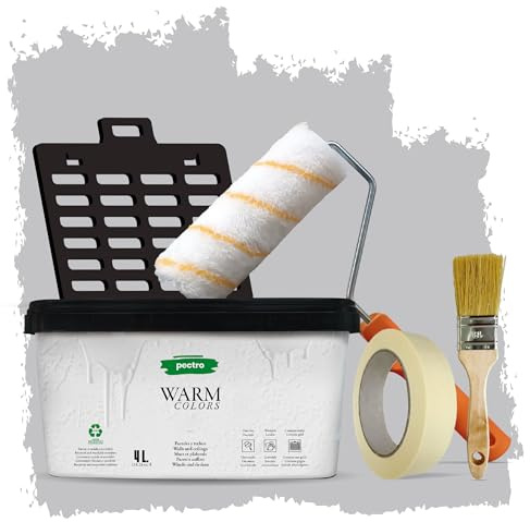 PECTRO Pintura Una Capa 4L (6,3kg) - incluye Rodillo, Rejilla, Brocha y Cinta - Pintura Interior Paredes y Techos Mate, colores cálidos, lavable de gran durabilidad y cubrición