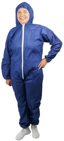 ARNOMED Mono de trabajo hombre, mono trabajo mujer desechable azul de PP, 1x mono trabajo hombre de cuerpo entero talla L (130x171cm), mono pintor desechable con capucha, mono mecanico sin látex