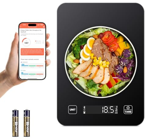 Balance de Cuisine Électronique,balance numérique précise pour la nutrition avec écran LCD,avec application Smart Scale,pour analyser la valeur nutritionnelle des aliments et compter les calories,Noir