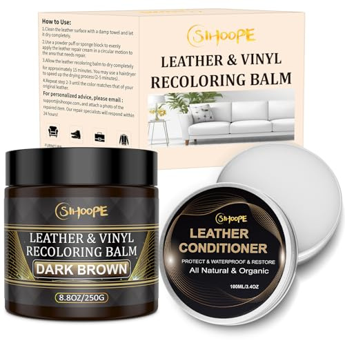 SIHOOPE 250g Reparador para Cuero con 100ml Cuidado, Kit de Reparación Marrón Oscuro - Líquido Reparador, Quita Arañazos en Asientos de Coche, Sofás, Zapatos, Bolsos y Chaquetas