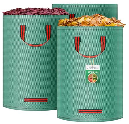 HOMIKLSA 3X 272L Sacs à Déchets de Jardin, Sacs de Jardin avec Poignées, Autoportants, Imperméables, Feuilles Durables et Anti-Corrosion pour Déchets Verts et Tontes de Gazon