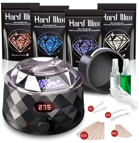 XuenQu Waxing Kit for Women, Wax Warmer, Wax Kit with 4 Packs Hard Wax Beads and Accessories, for Full Body, Legs, Face, Eyebrows, Bikini, Brazilian at Home Waxing Kit for Women Men