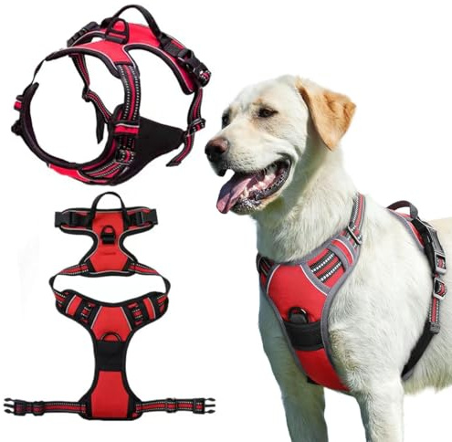 Hundegeschirr Mittelgroße Hunde,No Pull Hundegeschirr,Anti Zug Brustgeschirr Verstellbares Geschirr Hund mit Griff Reflektorstreifen,Brustgeschirr für Labrador,L