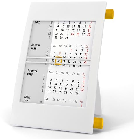 Truento 3-Month Desk Calendar for 2 Years (2026 & 2027) - with Twist Mechanism - White/Yellow