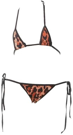 Seducente Bikini Set con Bande Laterali Spalline Regolabili Mini Reggiseno Triangolo E String con Fasce Laterali, Motivo Leopardato, S