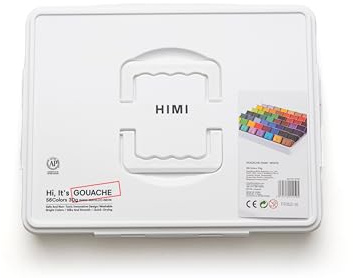 HIMI Jelly Cup Gouache Set 56 Paint Colours, White Case, Add Water to Reactivate, Smooth, Rich Colours, Gift, Artist Art Supplies, Large Scale Art Work to Fine Details, Ready to Use Gouache Colors