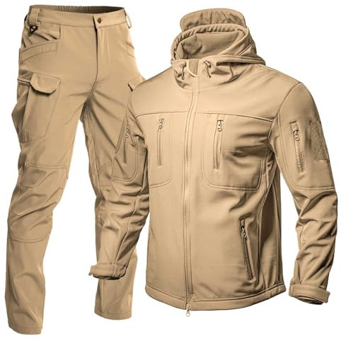 ZDSUHYIW Ensemble de pluie pour homme en 2 parties - Combinaison de moto tactique - Veste de combat - Veste de pluie tactique - Pantalon cargo - Uniforme chaud d'hiver - Ensemble militaire - Vêtement
