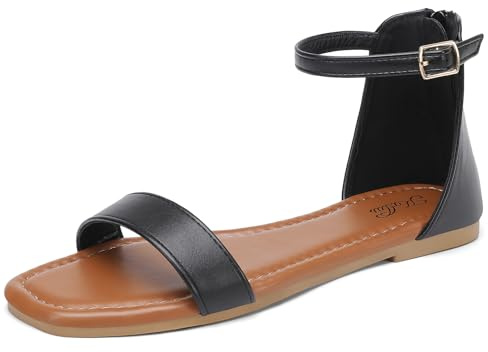 katliu Sandales plates élégantes pour femme avec sangle de cheville et bout ouvert Chaussures d'été confortables et élégantes 36-41