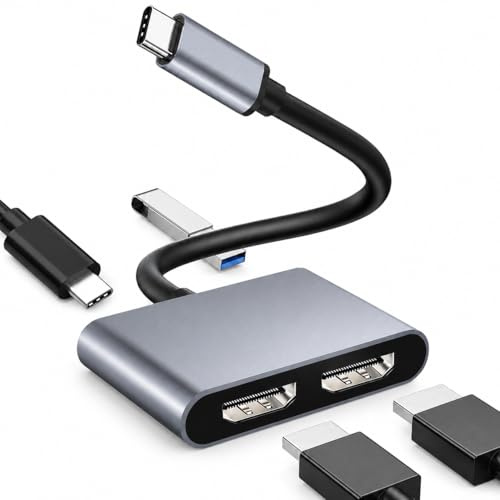 TAKUZA HDMI-adapter, 2 bildskärmar, USB C till dubbel HDMI-adapter, HDMI-splitter, 2 bildskärmar samtidigt utökas med 2 HDMI, PD 100 W, USB 3.0, för bärbar dator, MacBook, Windows