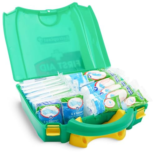 Astroplast Green Workplace First Aid Box 20 Person - Includes All Office and Home Essentials, Perfect Holiday or Car First Aid Kit with Carry Handle - Wall Mountable, Refillable and Fully Compliant