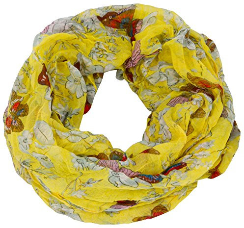 AvaMia Loop Schal Schlauchschal mit Schmetterlinge gemustert 80 x 170 cm, Gelb