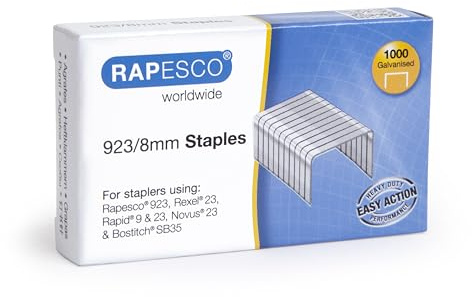 Rapesco 1236 Kraftig Galvaniserad Fintrådsklammer 923/8 mm, Låda med 1000